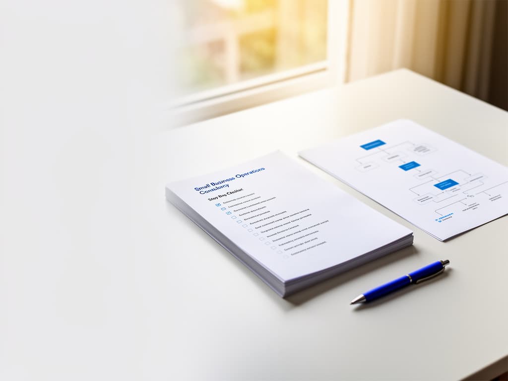 A small-business operations checklist and process map on a desk